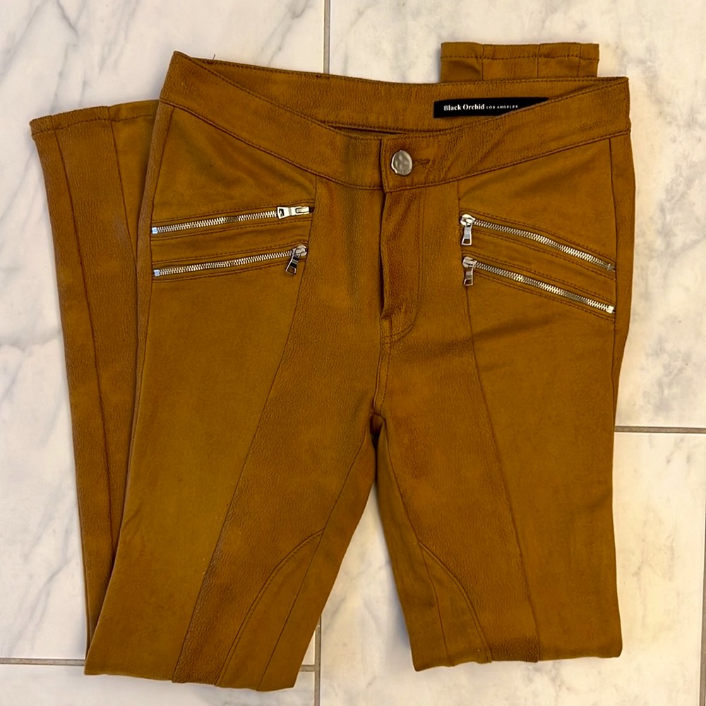 Rare Black Orchid Brown Suede Moto Motorcycle Skinny Pants Leggings